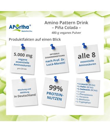 Aportha Multi Essential Amino Pattern I 480G - Pina Colada | 8 Essential Amino Acids | Optimized Protein Supply & High Dose EAA - Buy Internationally - Buy Online on GoSupps.com