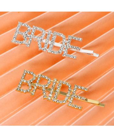 Bride Hair Clips: Penta Angel 2Pcs Gold & Silver Rhinestone Letter Pins - Bridal Shower & Wedding Hair Accessories for Women & Girls - Buy Online on GoSupps.com