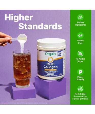 Orgain Hydrolyzed Multi Collagen Powder for Women & Men 20g Collagen Supports Hair Skin Nail & Joint Health Type I II III V X Vitamin C & Amino Acids Non-GMO Unflavored (21 Servings) 15oz - Buy Online on GoSupps.com