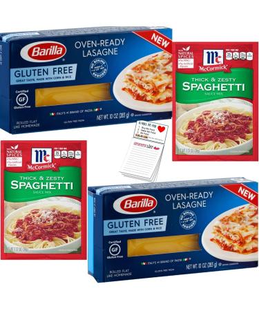 Gluten Free Lasagna Noodles and Pasta Sauce Bundle with Barilla Gluten Free Oven Ready Lasagna Pack of 2 Thick and Zesty Spaghetti Sauce 2 pack accompanied by Snack Fun Grocery List Pad