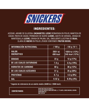  Snickers Snickers Bar with caramel and chocolate-covered roasted peanuts 24 bars x 50g (1200g) - Buy Online on GoSupps.com