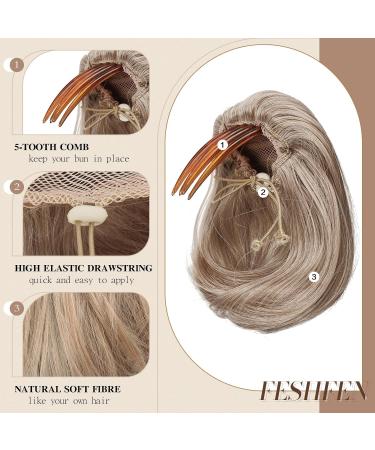 Feshfen Short Hair Part Dutt with Comb | Synthetic Hair Chignon Extensions in Honey Blonde & Platinum Blonde - Buy Online on GoSupps.com
