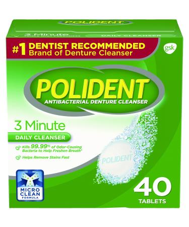 Polident 3 Minute Denture Cleanser Tablets 40 Count Pack of 2