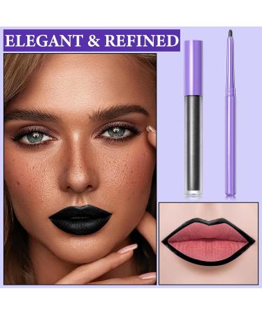 2Pcs Black Matte Liquid Lipstick & Lip Liner Set | Waterproof Long Lasting Smudge Proof | Perfect for Halloween & Goth Makeup - Buy Online on GoSupps.com