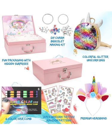 Unicorn Gifts for Girls - DIY Charm Bracelet Kit, Hair Chalk, Headband in Giftable Box - Buy Online on GoSupps.com