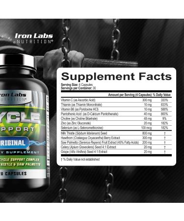 Iron Labs Nutrition Cycle Support - On Cycle Support Supplements for Men - 120 Capsules - Milk Thistle and Saw Palmetto - 1 Pack - Buy Online on GoSupps.com
