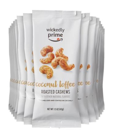 Amazon Brand - Wickedly Prime Roasted Cashews, Coconut Toffee, Snack Pack, 1.5 Ounce (Pack of 15) 1.5 Ounce (Pack of 15) Roasted Cashews