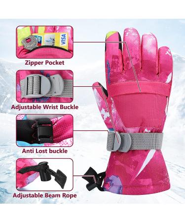 Ski Gloves | Warmest Waterproof Snow Gloves for Cold Weather | Unisex Fit (Kids 11-15 Years & Women S-M) - Rose Red - Buy Online on GoSupps.com
