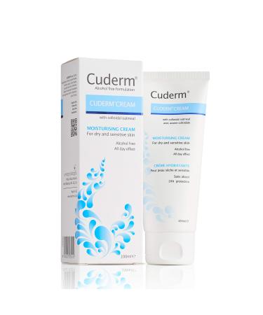 Cuderm Cream 100ml Alcohol Free Moisturiser for Dry Skin & Eczema | Colloidal Oatmeal | Hypoallergenic | Vegan | Unscented | Steroid Free | SLS Free | Cruelty Free | UK Travel Size
