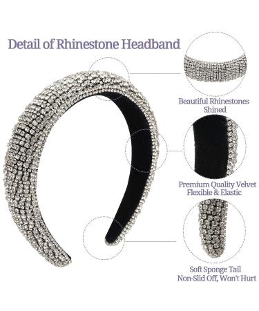 Milylove Rhinestone Crystal Diamond Headband - Handmade Wide Hair Hoop for Women - Beaded Bling Hair Band Accessory - Silver - Buy Online on GoSupps.com