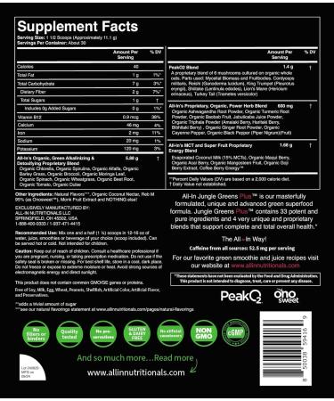 All In Nutritionals Jungle Greens-30 Servings Per Pouch! A Truly one of a Kind Pure Potent and Clean Green superfood Formula- 1 Scoop Serving. - Buy Online on GoSupps.com