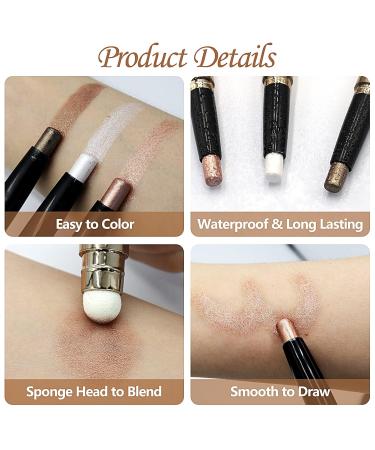 Miioto Eyeshadow Stick Set - 3 PCs Cream Makeup Pens Waterproof Eye Brightener & Smoky Eyeshadow Crayon with Brush - Buy Online on GoSupps.com