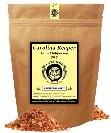 Uncle Spice Carolina Reaper flakes - 30g of sharpest chilli in the world - fine chilli flakes in premium quality - Gringo Killer - Chili pepper in flakes - 1.5 million scoville - Attention extremely sharp - Buy Online on GoSupps.com