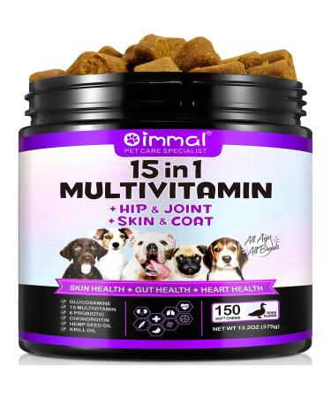 15-in-1 Dog Vitamins and Supplements 150 Chews Dog Vitamins for Dogs Hip and Joint Skin Coat Skin Health Gut Health Heart Health for All Breeds and Ages Dogs - Buy Online on GoSupps.com