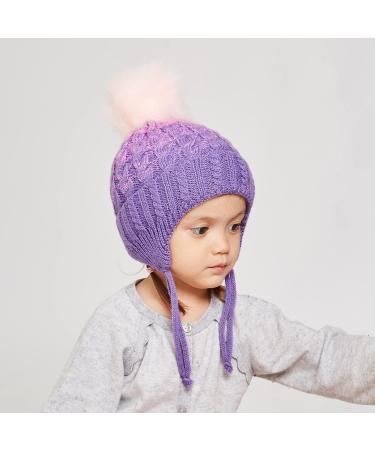 LANGZHEN Toddler Winter Hat with Earflap | Fleece Lined Beanie for Baby Boys Girls (Purple) | 1-2 Years - Buy Online on GoSupps.com