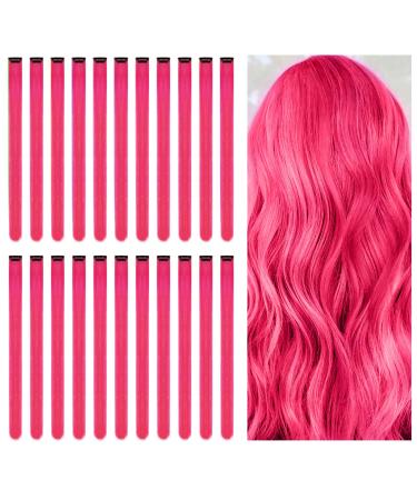 Aomig strands of hair for braking 22 PCs strands of hair for clipping 22 inches straight hair strands for girls women rainbow colored hair extensions clip for party accessories (pink) 22 pieces - pink