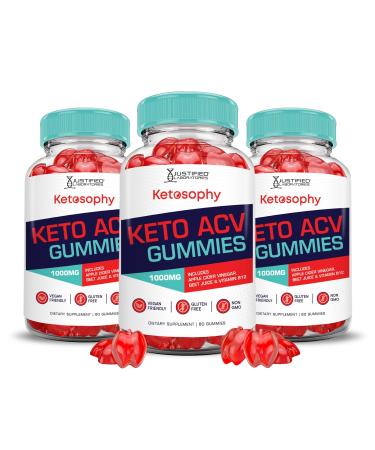 Justified Laboratories (3 Pack Ketosophy Keto ACV Gummies Advanced Formula 1000MG Ketosophy Keto Gummies Apple Cider Vinegar Formulated with Pomegranate Beet Juice Powder B12 Vegan Non GMO 180 Gummys 60 Count (Pack of 3)