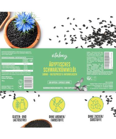 Vitabay Black Cumin Oil Capsules 500mg - High Dose 180 Capsules with Vitamin E - Cold Pressed Egyptian Black Seed Oil for Wellness - Buy Online on GoSupps.com