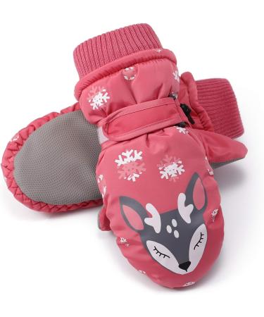 Flammi Kids Winter Ski Mittens for Girls | Warm & Water-Resistant Snow Gloves | Reindeer Design | Dark Pink | Ages 2-8 - Buy Online on GoSupps.com