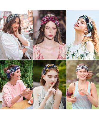 KAVYA Wide Headbands for Women's Hair Headband Soft Head Bands Adult Women Hairband Turban Flower Cotton Head band Everyday Yoga Sport Fitness Yellow blue white rose - Buy Online on GoSupps.com