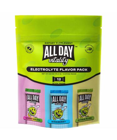 ALL DAY Vitality Pickleball Electrolyte Variety Pack | No Sugar Non-GMO | 12 Drink Sticks