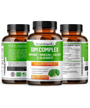 Organica DIM Supplement 300mg for Hormone Balance in Men and Women - With BioPerine, Broccoli, Calcium D Glucarate - Menopause, PMS Relief, Estrogen Balance, PCOS - Vegan & Non-GMO - Buy Online on GoSupps.com