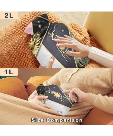 NAANLE Hot Water Bottle with Palm Leaf Cover | 1L Transparent Heat Bottle for Back Pain Relief & Cold Therapy - Hand & Foot Warmer - Buy Online on GoSupps.com