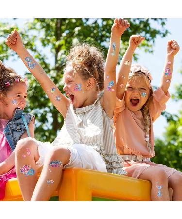 Whaline Mermaid Temporary Tattoos for Kids - Glitter Mermaid Waterproof Body Stickers - Ocean Theme Party Decoration - 8 Sheets - Buy Online on GoSupps.com