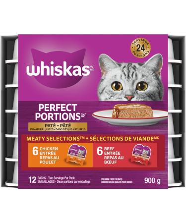 WHISKAS Perfect Portions Meaty Selections Adult Wet Cat Food Pat 12x75g Tray & Seafood Selections Adult Wet Cat Food Pat Multipack - 6 Whitefish and Tuna 6 Salmon 12x100g Tray Beef Chicken + Cat Food - Buy Online on GoSupps.com