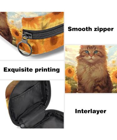 Menstruation Pad Bag with Zipper - Stylish Women's Napkin & Tampon Collection Bags (Sunflower Flowering Cat) - Color 4 - Buy Online on GoSupps.com