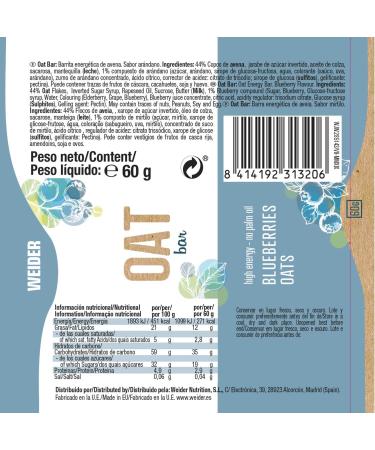 Weider OAT BAR (20x 60g). Blueberries & Oats. No Palm Oil. High Source of Energy BLUEBERRY - Buy Online on GoSupps.com