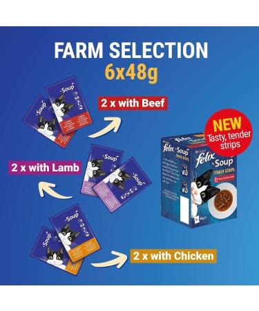 Felix Soup Cat Food Tender Strips Farm Selection Cat Food 6x48g Pack of 8 - Buy Online on GoSupps.com