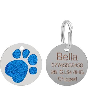 Quality Blue 25mm Glitter Paw Design Pet Id Tag Dog Cat Free Engraving and P&P - Buy Online on GoSupps.com
