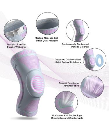 NEENCA Knee Brace Compression Sleeve Support for Men Women - Patella Gel Pads, Side Stabilizers - Medical Grade Running, Meniscus Tear, ACL, Arthritis Joint Pain Relief - L Pink Grey - Buy Online on GoSupps.com