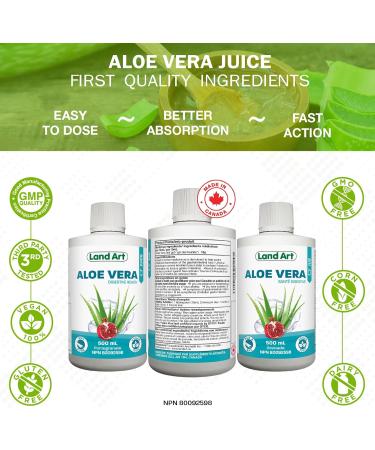 Pure Aloe Vera Juice Pomegranate 500 ml - Cold-Processed from Organic Fresh Leaves for Intestinal Issues Made In Canada (Pack of 2) 500 ml (Pack of 2) - Buy Online on GoSupps.com
