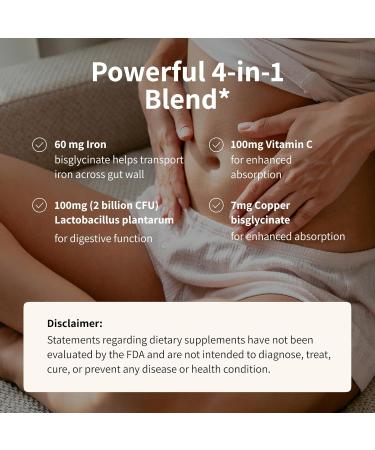 Nourished Natural Health ProbIron - Women's Probiotic + Iron Supplement Boosted with Vitamin C and Copper - Vegan Formula for Energy and Digestive Wellness - 120 Capsules 30 Count (Pack of 4) - Buy Online on GoSupps.com