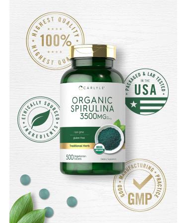 Carlyle Organic Spirulina Tablets 3500mg - 500 Count | Non-GMO & Gluten Free - Buy Online on GoSupps.com