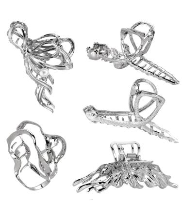 Large hair clips silver hair clip set metal hair clips women big hair clips clips hair accessories for women girls (5 pieces) silver-2