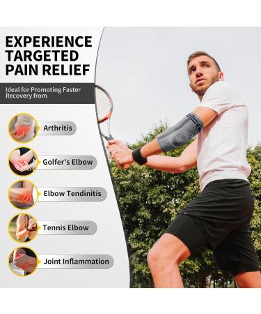 Buy Cambivo 2x Elbow Bandage for Pain Relief - Tennis & Golf Support with Gel Pads & Stabilizers - Gray & Blue | International Shipping Available - Buy Online on GoSupps.com