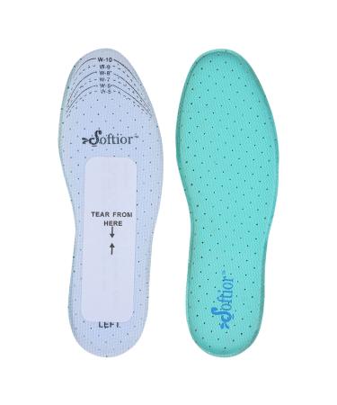 Softior Women's Memory Foam Comfort Shoe Insoles  Stay in Place  for Sports Work Hiking Shoes Replacement  Size 5-11 Pack-1 (Turquoise) Medium Turquoise