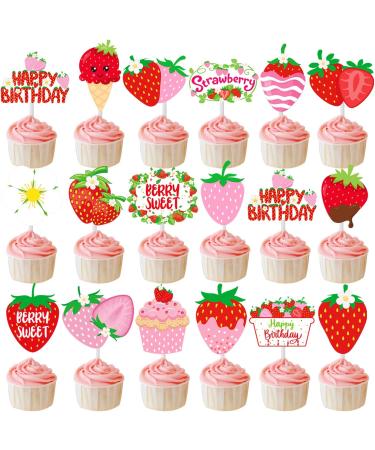 Strawberry Cupcake Toppers 36Pcs Strawberry Birthday Party Cupcake Toppers Berry Sweet Cake Picks Strawberry Party Decorations for Sweet One Fruit Theme Baby Shower Supplies - Buy Online on GoSupps.com
