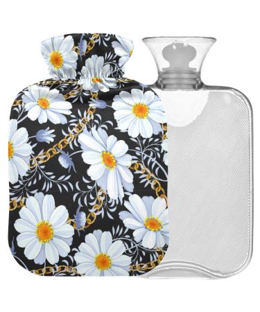 NAANLE hot hot water bottle with reference Floral Daisy Transparent hot water bottle 2L large hot hot water bottle for menstrual cramps pain relief handfoots heat and cold therapy 2 l