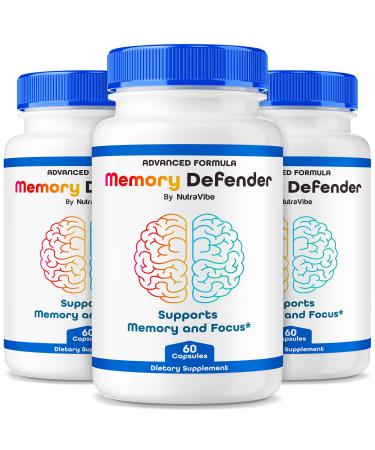 (3 Pack) Memory Defender Capsules- Premium Daily Support to Sharpen Memory Focus & Concentration All-Natural Ingredients for Balanced Health and Function Easy-to-Swallow Pills (180 Capsules)