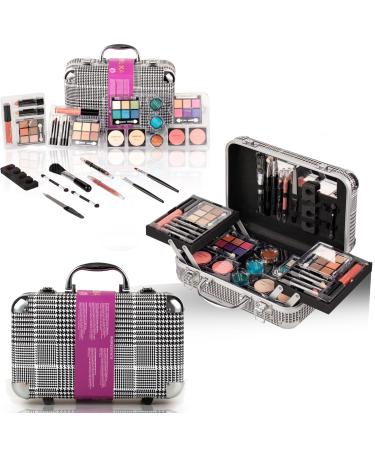 Makeup Kit Gift Set for Adults and Girls-Full Makeup Kit for Beginners Includes Eye Shadow Palette Blush Lip Gloss Lipstick Lip Pencil Eye Pencil Brush Mirror (Houndstooth)