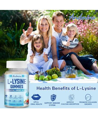 andmino L Lysine + Monolaurin Gummies 1000mg for Lips & Oral Wellness Immune Support & Collagen & Calcium for Adults & Kids Non-GMO Vegan Gluten Free Berry Flavor 60 - Buy Online on GoSupps.com