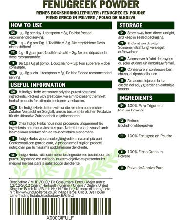 Indigo Herbs Fenugreek Powder 100g - Pure & Natural | Vegan | Trigonella foenum | Pack of 1 - Buy Online on GoSupps.com