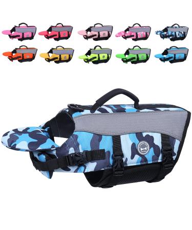 Vivaglory dogs with removable front-wheel drive lifeguard vest with reflective caps & additional upholstery for swimming & boot driving Camo Blue S: 43-53cm (chest circumference) Camo blue