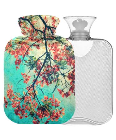 Naanle hot water bottle with lid orange peacock flowers Transparent hot water bottle heat bottle for back pain relief handfoot warmer neck heat and cold therapy 2l