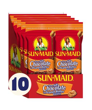 Sun-Maid Chocolate Covered Raisins Snacks, Pure Milk Chocolate 'n Peanut Butter Raisins, 2 oz Individual Single Serve Bags (Pack of 10) Milk Chocolate 'n PB