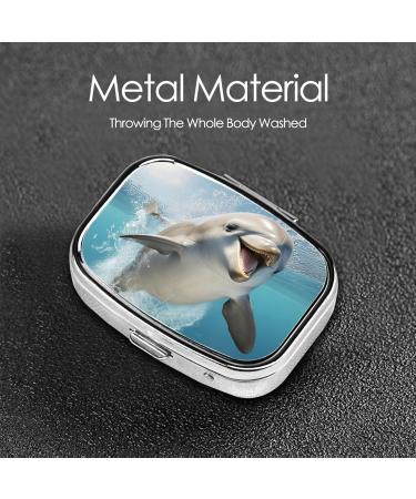 Funny Animal Dolphin Print Mini Pill Box | Portable Iron Plating Square Pill Organizer for Travel & Home - Buy Online on GoSupps.com